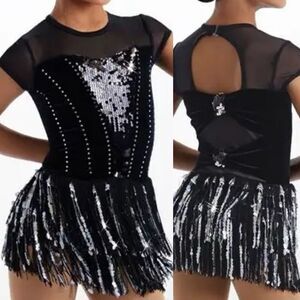 Weissman Dance costume black fringe velvet dress Could Have Been Me 14906 MA